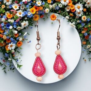 Pink Washed Opaline Teardrop Earrings 233